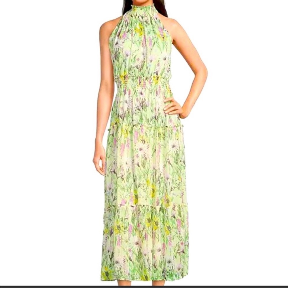 Taylor Floral Maxi Dress Spring Green Purple Flowy Size 8